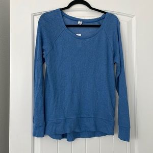 Blue, long sleeve, lightly knitted top, size M